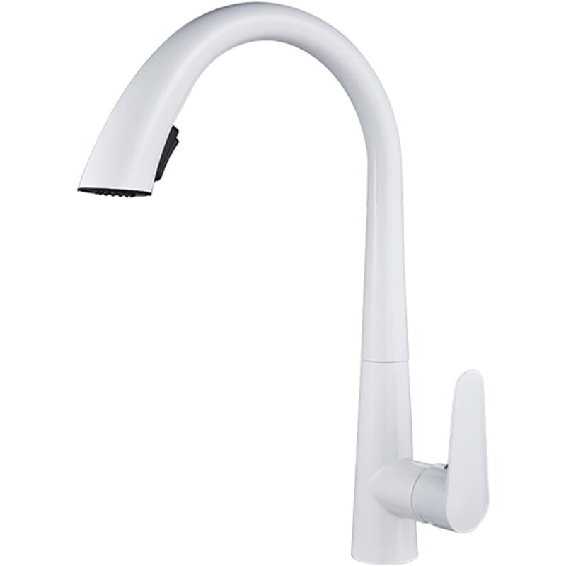 Sjqka - Robinet de cuisine avec douchette extractible, mitigeur de cuisine multifonctionnel en laiton, mitigeur d'évier pivotant dissimulé - blanc