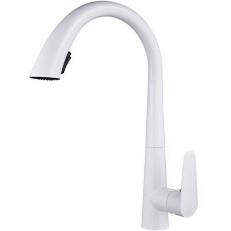 Robinet de cuisine avec douchette extractible, mitigeur de cuisine multifonctionnel en laiton, mitigeur d'évier pivotant dissimulé - blanc