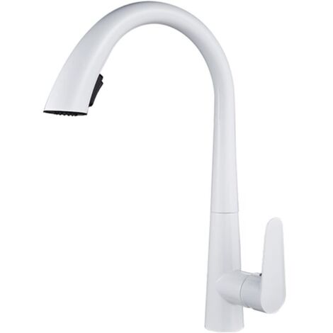 Robinet de cuisine avec douchette extractible, mitigeur de cuisine multifonctionnel en laiton, mitigeur d'évier pivotant dissimulé - blanc