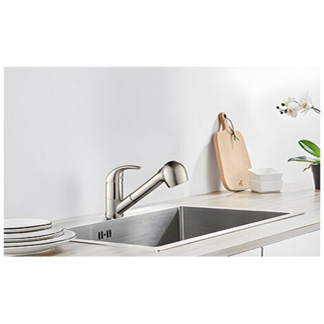 Robinet de Cuisine avec Douchette Extractible Mitigeur d'évier 2 Jets au Choix Mitigeur Cuisine en Acier Nickel Robinet Evier Brossé