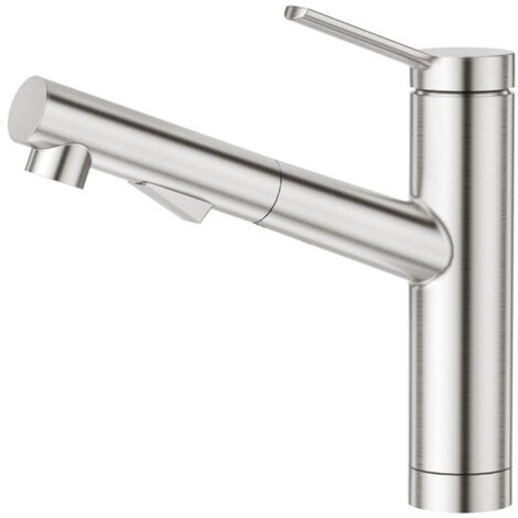 Robinet de cuisine avec douchette extractible - Mitigeur évier en acier inoxydable brossé - Rotation 120° et 2 jets