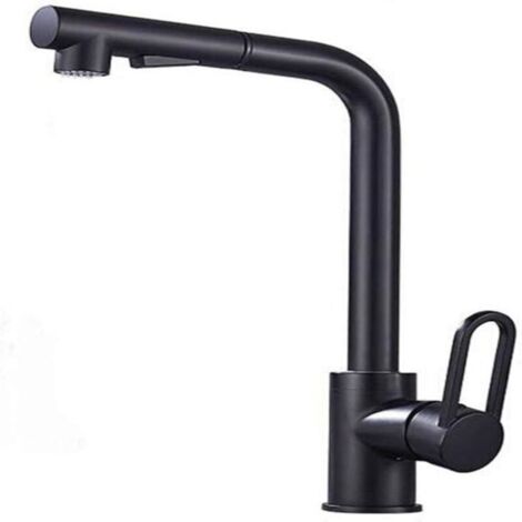 Robinet de cuisine avec douchette extractible, mitigeur rotatif 360° avec 2 modes de jet. Noir, pour cuisine ou salle de bain, design moderne et fonctionnel.