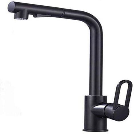Robinet de cuisine avec douchette extractible, mitigeur rotatif 360° avec 2 modes de jet. Noir, pour cuisine ou salle de bain, design moderne et fonctionnel.