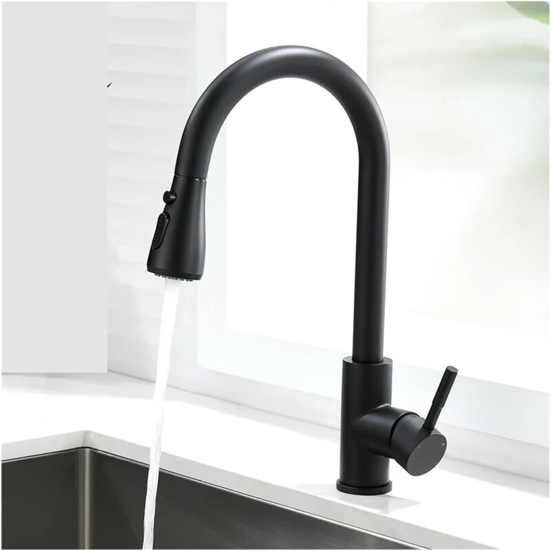 Largeight - Robinet de cuisine avec douchette extractible Noir Robinet mitigeur d'évier pivotant à 360 degrés avec 3 modes de pulvérisation Robinet