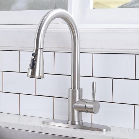 Robinet de cuisine avec douchette extractible, robinet en nickel brossé pour évier de cuisine, robinet d'évier en acier inoxydable
