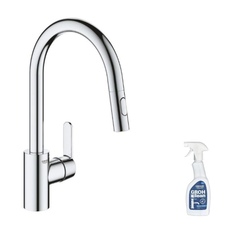 Grohe - Robinet de cuisine avec douchette Feel chromé + nettoyant GrohClean