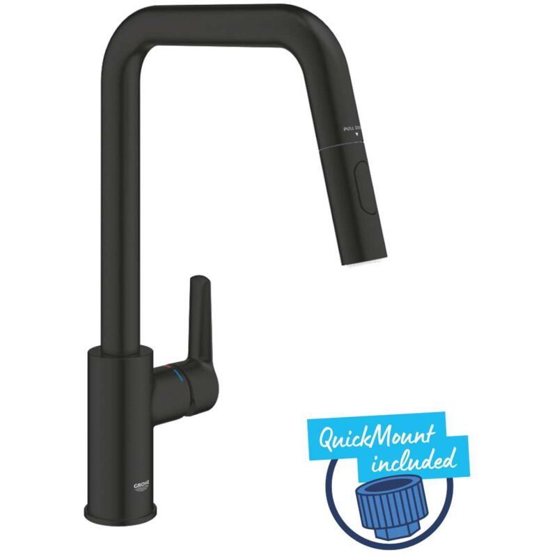 Robinet de cuisine avec douchette GROHE Start bec haut noir mat 2 jets