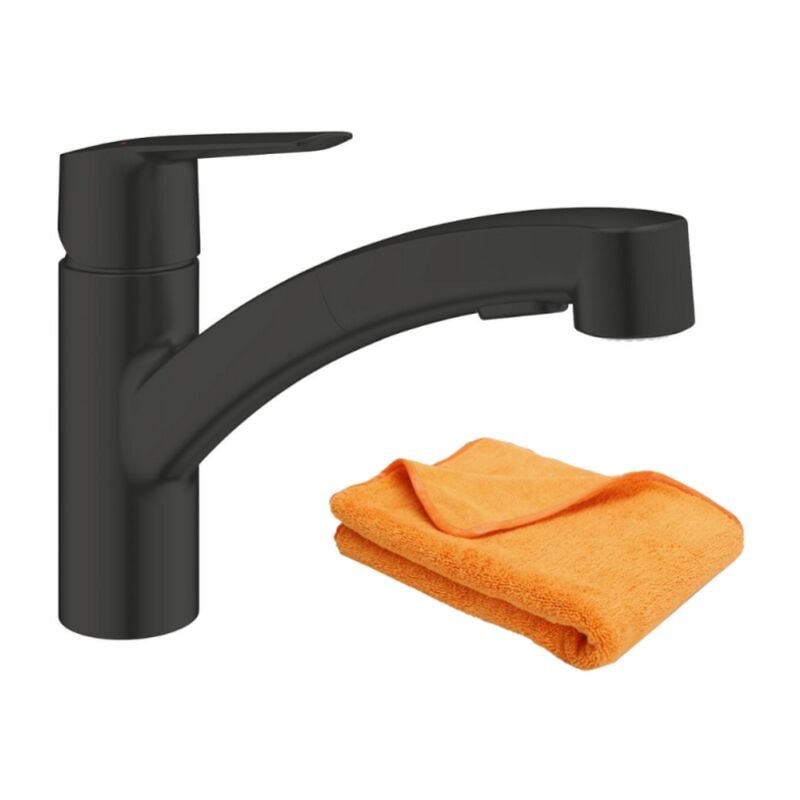 Grohe - Robinet de cuisine avec douchette Start noir mat + microfibre