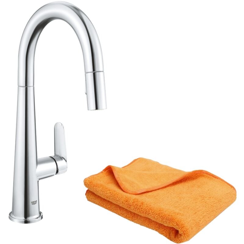 Grohe - Robinet de cuisine avec douchette Veletto Quickfix chromé + microfibre