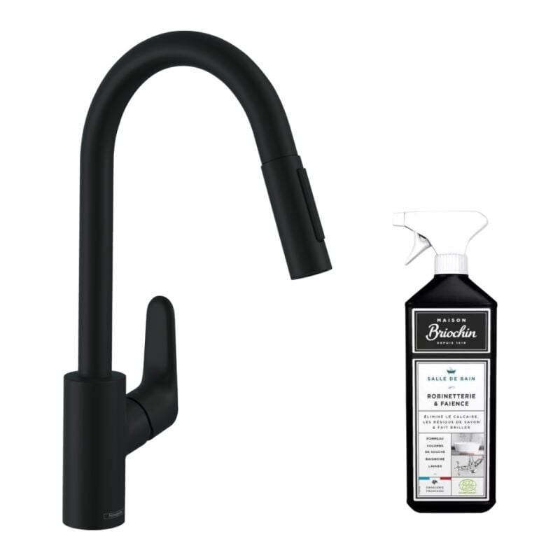 Hansgrohe - Robinet de cuisine avec douchette Focus M41 240 2 jets noir mat + nettoyant Briochin