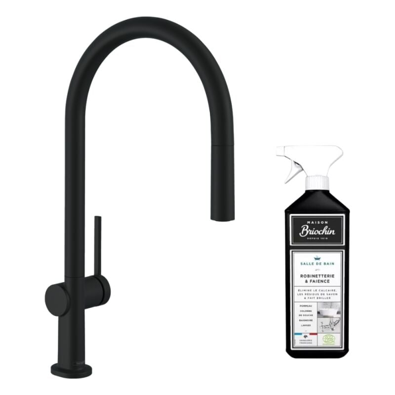 Robinet de cuisine avec douchette HANSGROHE Talis M54 210 noir mat + nettoyant Briochin