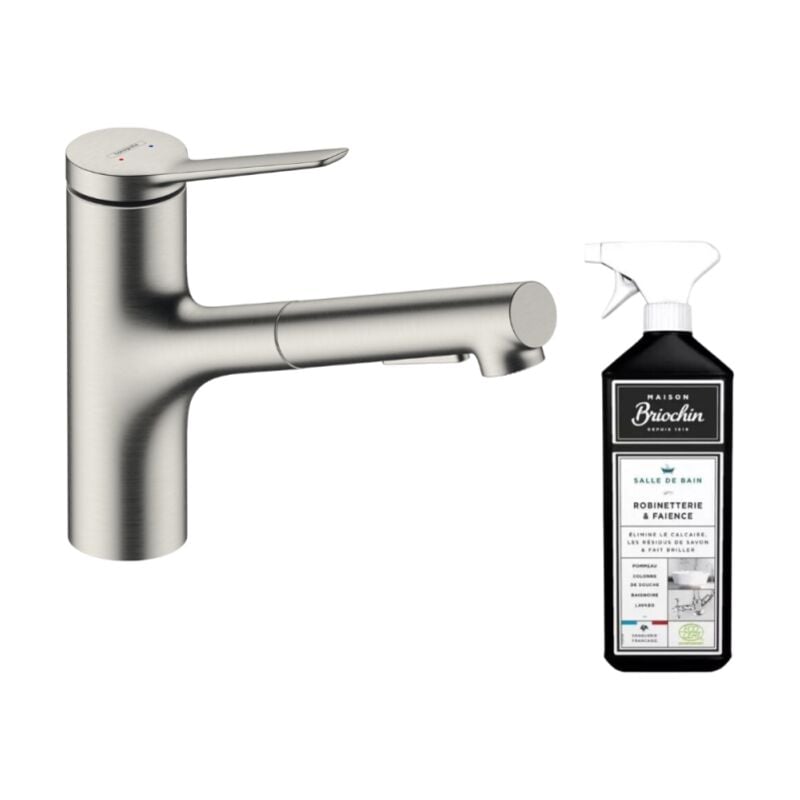 Hansgrohe - Robinet de cuisine avec douchette Zesis M33 150 2 jets aspect acier inox + nettoyant Briochin