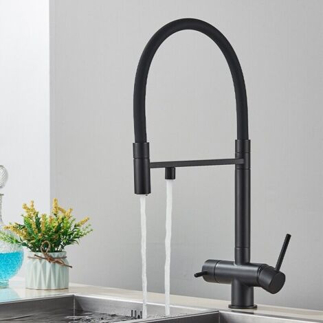 Robinet de Cuisine avec Douchette , Mitigeur Monocommande Robinet Évier de Cuisine Haute Pression avec Aimant Rotatif à 360° en Acier Inoxydable Mat Noir