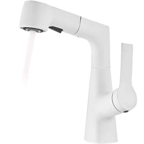 Robinet de cuisine avec douchette, robinet d'eau chaude et froide rotatif à 360° (blanc)