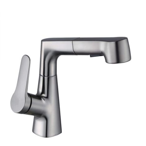 Robinet de cuisine avec douchette, robinet d'eau chaude et froide rotatif à 360° (gris)