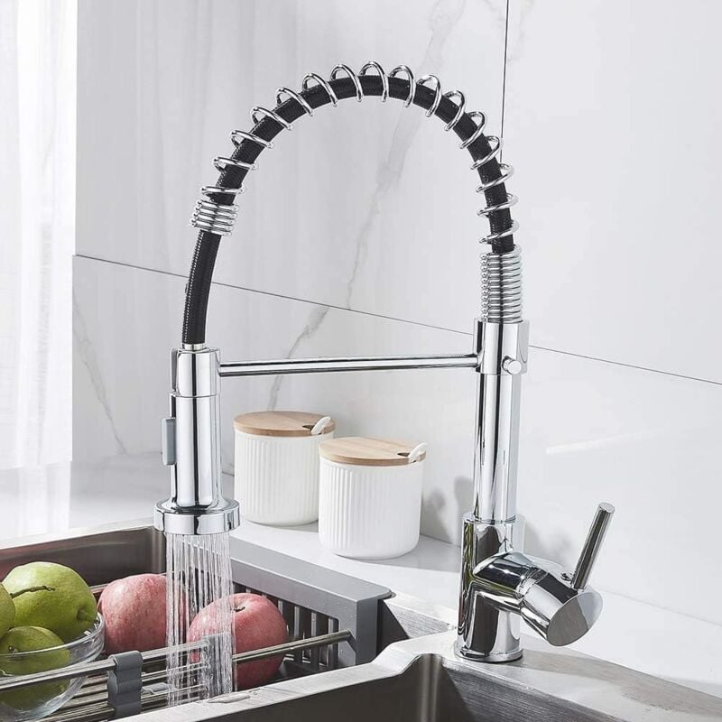 Fei Yu - Robinet de cuisine avec douchette rotative à 360° robinet de cuisine monocommande réservoir d'eau chaude et froide disponible (noir et