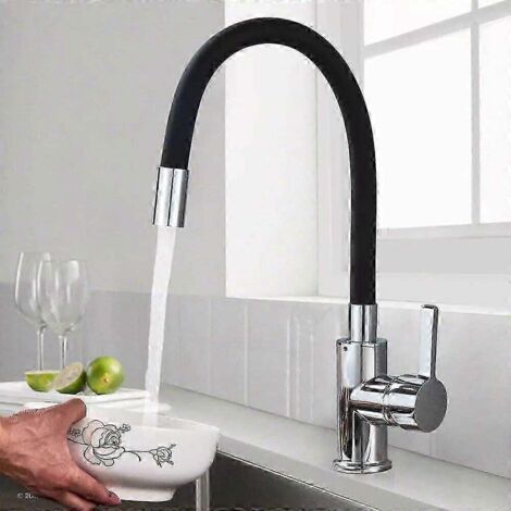 Robinet de cuisine avec flexible orange, finition chromée, universel, pour eau chaude et froide, pour plan de travail, salle de bain et cuisine