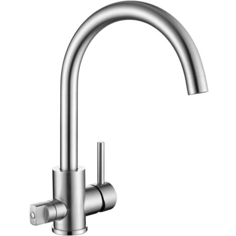 Robinet de Cuisine avec Raccord 3/4" pour Lave-vaisselle, Mitigeur Évier Rotatif à 360°, Robinetterie en Acier Inoxydable SUS304, Aérateur Amovible, Brossé