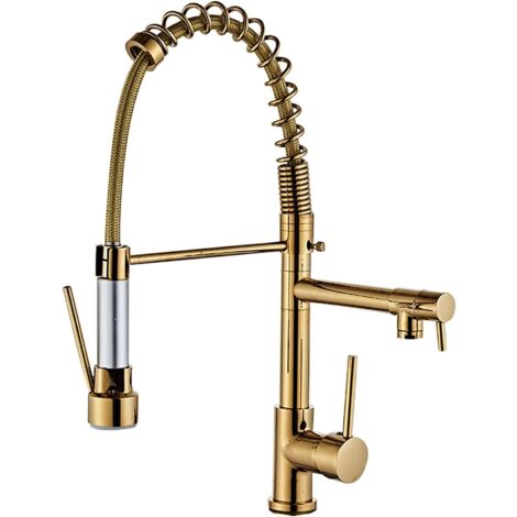 Robinet de cuisine avec ressort en spirale robinet et douchette extensible à 360Ḟ Pivotant or