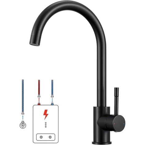 Robinet de cuisine basse pression - Noir - Pivotant à 360° - Avec 3 ports G3/8 - Installation facile - Mitigeur sous évier