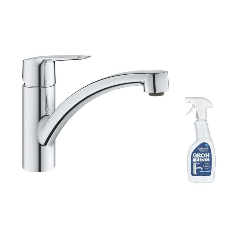 Robinet de cuisine bec bas Grohe Start 2021 chromé + nettoyant GrohClean