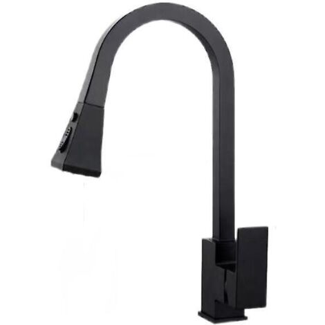robinet De Cuisine  Bec Rtractable, Robinet Multifonction  Corps En Cuivre Pour Vier Chaud Et Froid, Noir