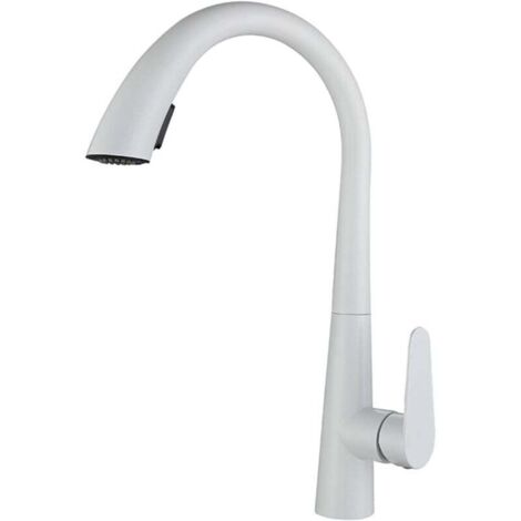 Robinet de cuisine blanc, douchette extractible, robinet de cuisine rotatif à 360 degrés, robinet de cuisine en acier inoxydable, 2 modes de jet