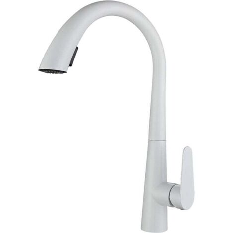Robinet de cuisine blanc, douchette extractible, robinet de cuisine rotatif à 360 degrés, robinet de cuisine en acier inoxydable, 2 modes de jet