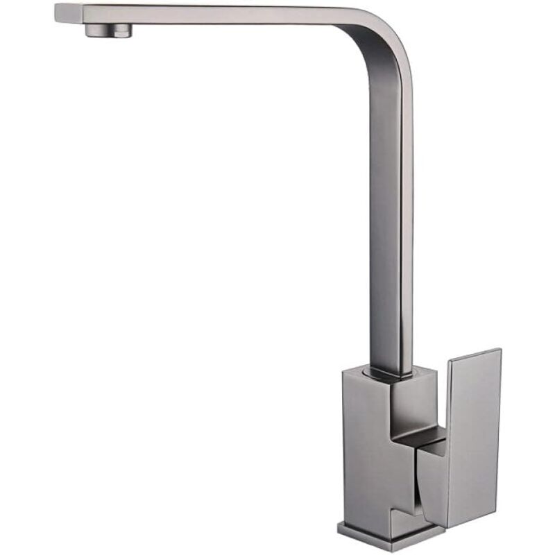 Largeight - Robinet de cuisine carré en acier inoxydable, robinet chaud et froid, montage sur pont pivotant à 360 degrés ,(Color : tréfilage)