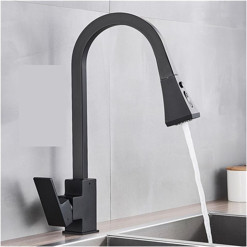 Robinet de cuisine carré extractible levier unique chaud froid 360 Rotation mitigeur bassin eau grue robinet for cuisine - noir