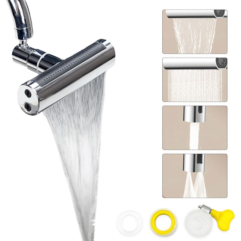 Csparkv - Robinet de cuisine cascade 4 en 1 (argent,13cm), rotation à 360°, robinet cascade pivotant, buse de pulvérisation 4 fonctions, pour laver