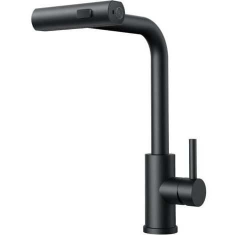 Robinet de Cuisine Cascade Noir, Rotatif à 360° Mitigeur Cuisine avec Douchette, Acier Inoxydable à Haute Pression avec Levier Unique et 3 Modes de Pulvérisation