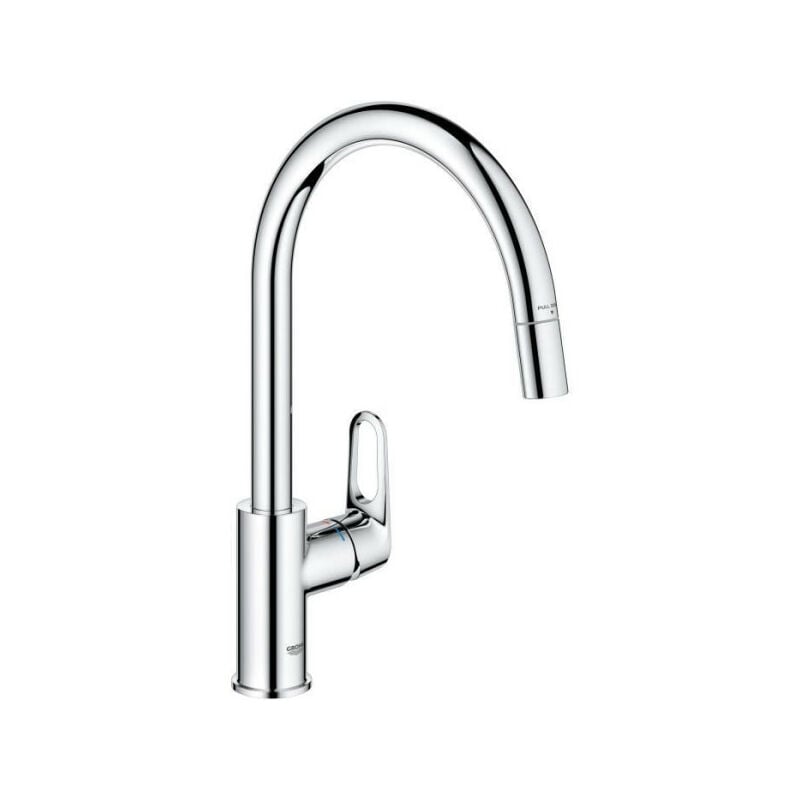 Grohe - Robinet de cuisine - Chromé - Bec haut en c - Mousseur extractible - Rotation 360° - Limiteur de débit Start Flow -