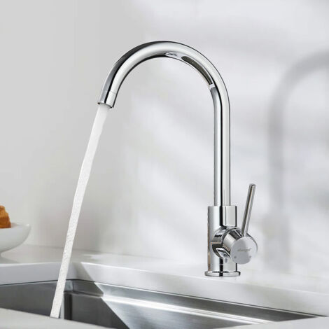 Robinet de Cuisine Chromé Mitigeur d'évier Bec Rotatif 360° Robinet d'évier Mousseur Démontable Corps en Cuivre Durable