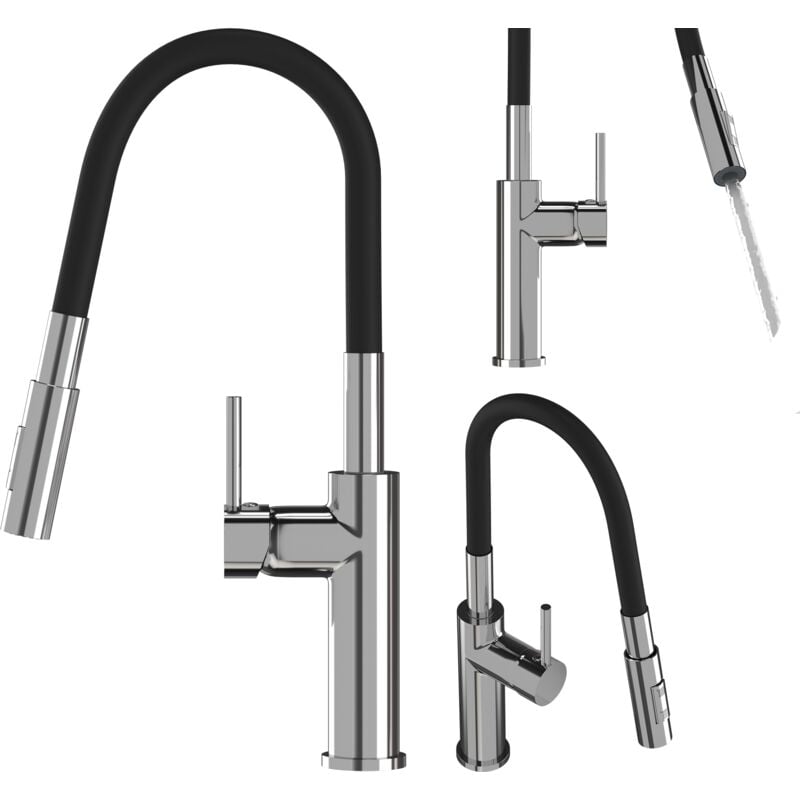 Granitan - robinet de cuisine chromé pour évier robinet haute flexibilité lonar