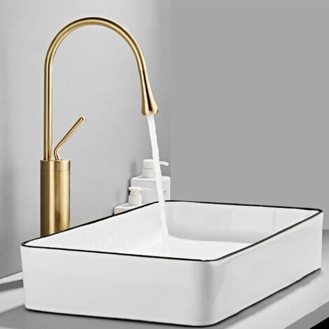 Robinet de Cuisine d'or évier de Cuisine Mélangeur lavabo Robinet 360 ° Orientable à Levier Unique Grand Bec Robinet en Laiton Design Moderne (Size : Height 48cm)