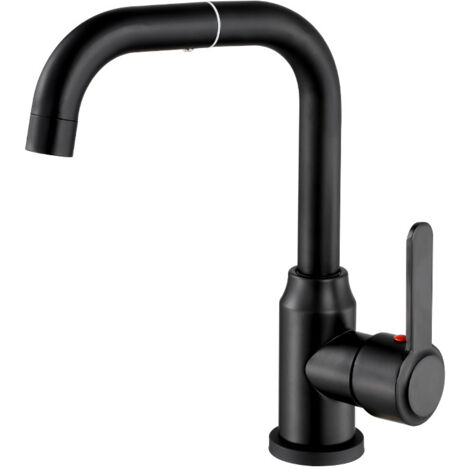 Robinet de cuisine eau chaude et froide noir haut de gamme, pivotant à 360 ° dans les deux sens, robinet d'évier de cuisine à une poignée, acier inoxydable 304