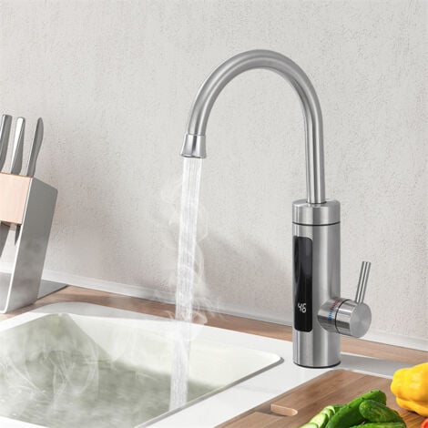 Robinet de Cuisine Électrique Robinet Électrique 3kW pour Lavabo ou Évier Robinet LED avec Chauffe-eau Instantané Mitigeur de Cuisine  Brossé Rotatif 360°