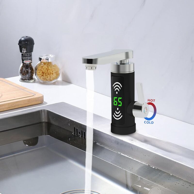 Gojoy - Robinet de cuisine électrique, robinet rotatif à 360° en acier inoxydable, Robinet de chauffe-eau instantané 3000W, robinet avec affichage de