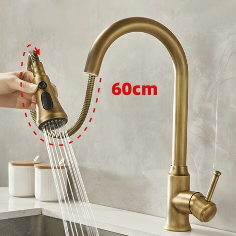 SJQKA Robinet de Cuisine Élégant en Cuivre, Style Antique, Rotation à 360°, Contrôle Double pour Température Chaud/Froid, Trois Modes d'Eau - Conception Optimisée pour Confort et Durabilité