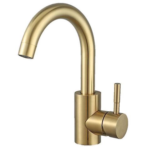robinet De Cuisine En Acier Inoxydable 304 Dor Bross Lavabo Robinet D'eau Chaude Et Froide Lavabo Tournant (sans Tuyau, Sans Base)