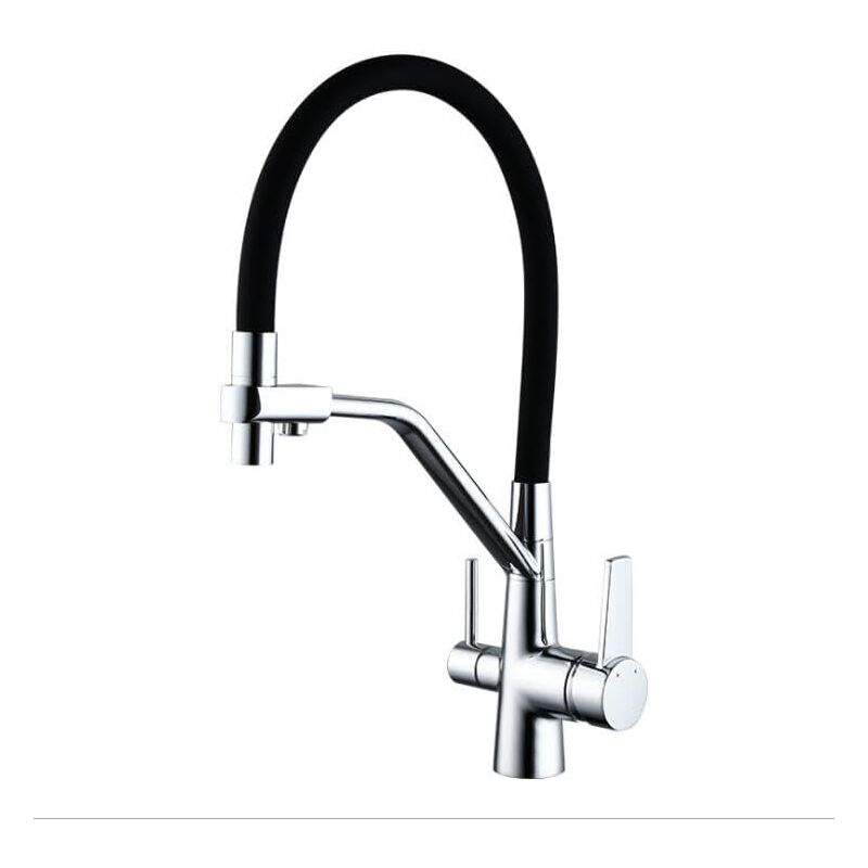 Largeight - Robinet de cuisine en acier inoxydable à purification monté sur le plan de 3 voies, rotation à 360°, robinet mélangeur d'eau purifiée