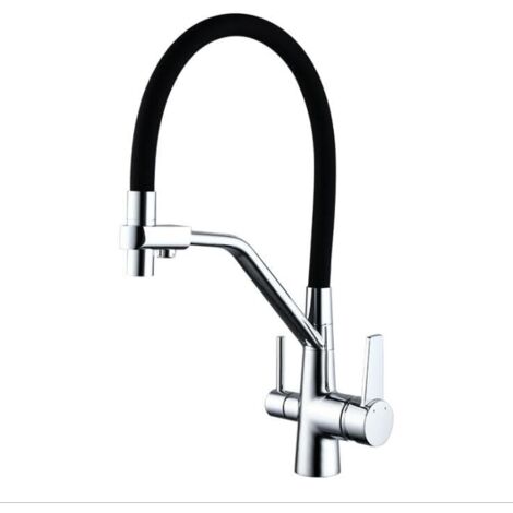 Robinet de cuisine en acier inoxydable à purification monté sur le plan de 3 voies, rotation à 360°, robinet mélangeur d'eau purifiée pour évier, robinet d'eau potable (chromé)