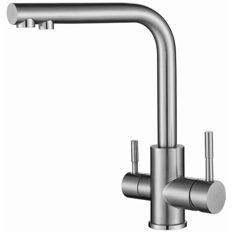 Robinet de cuisine en acier inoxydable, double sortie, robinet d'évier, robinet purificateur d'eau chaude et froide, mitigeur de cuisine, design moderne, double fonction