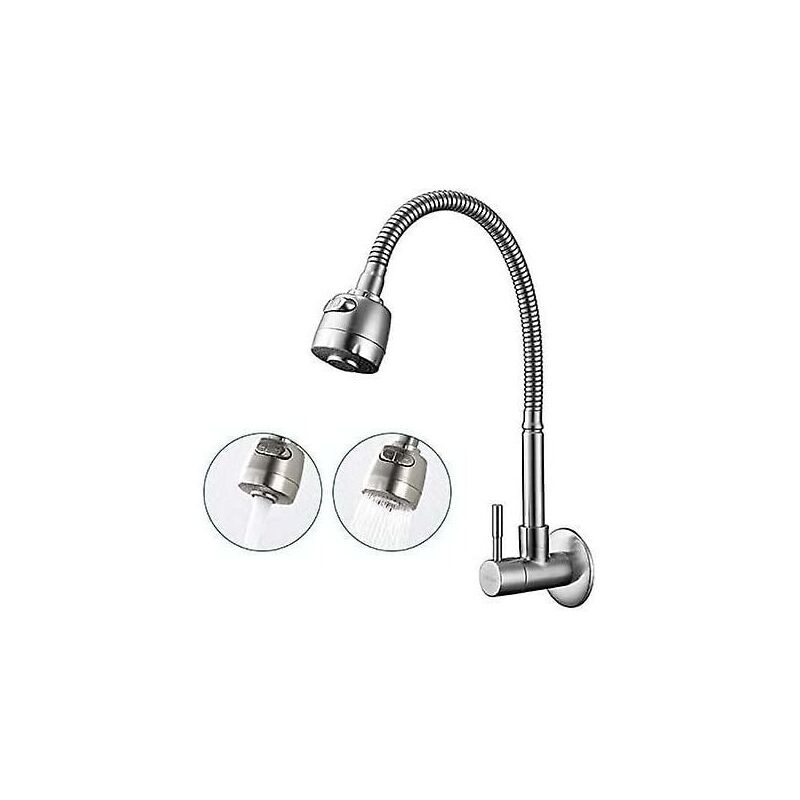 Robinet de Cuisine en acier inoxydable mural Robinet de cuisine évier rotatif à 360 ° Mitigeur Evier Brossé Robinetterie Cuisine