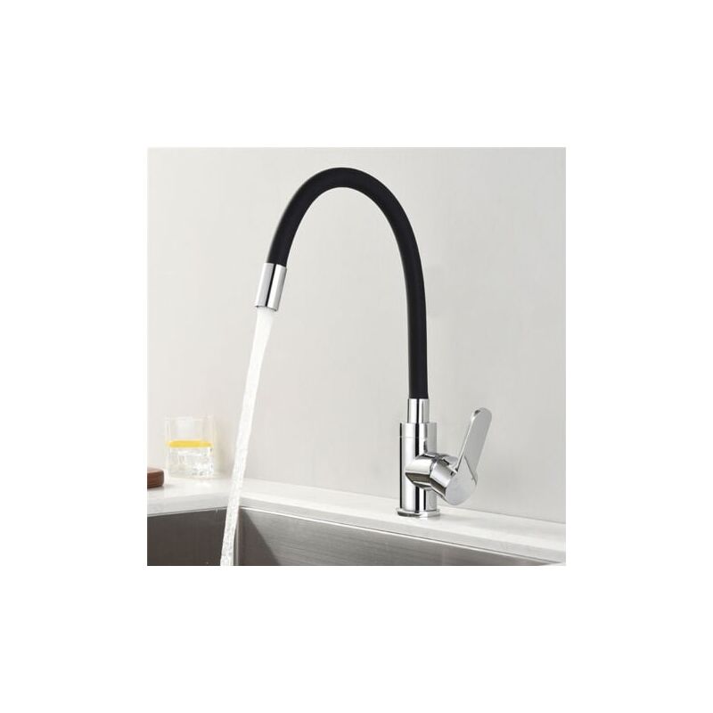 Peny - Robinet de cuisine en forme de mémoire, évier incurvé en silicone noir, robinet en chrome, rotation à 360 °