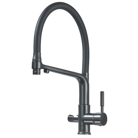Robinet de cuisine en laiton à 360°, double fonction, douchette extractible, noir mat