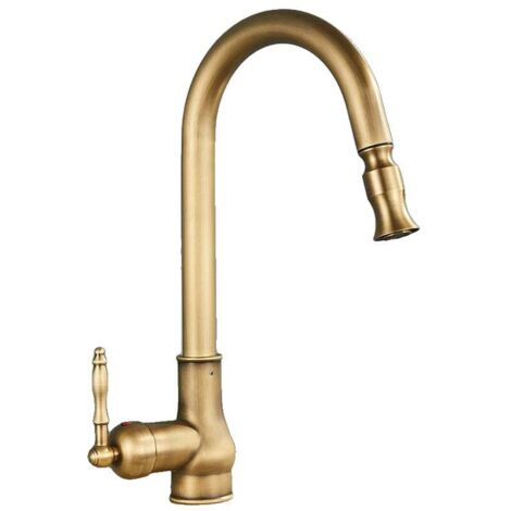 Robinet de cuisine en laiton antique avec bec extensible et rotation à 360 degrés