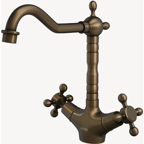 Robinet de cuisine en laiton antique – Douchette emerillon – Finition métal élégante – Hauteur sous bec 20cm – Pour usage intensif – Lookshop