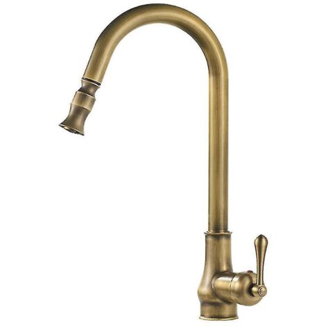 Robinet de cuisine en laiton antique, mitigeur rétro en laiton, robinet extractible antique, robinet de cuisine avec douchette, robinet de cuisine pivotant à 360°
